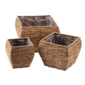 Set 3 ghivece flori fibre naturale maro III 18 x 18 x 19 cm, 24,5 x 24,5 x 22 cm, 31 x 31 x 25 cm