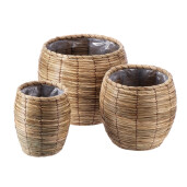 Set 3 ghivece flori fibre naturale maro 18,5 x 14,5 cm, 25 x 23 cm, 32 x 31 cm