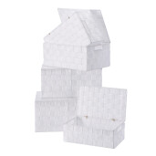 Set 5 cutii cu capac, depozitare, textil alb 26 x 16 x 9,5, 28 x 18 x 11, 30,5 x 20 x 13, 32 x 22 x 16, 34 x 24.5 x 17 cm