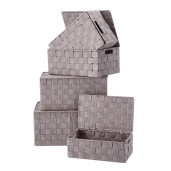 Set 5 cutii cu capac, depozitare, textil maro 26 x 16 x 9,5, 28 x 18 x 11, 30,5 x 20 x 13, 32 x 22 x 16 cm
