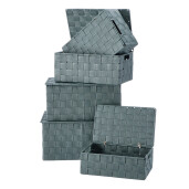 Set 5 cutii cu capac, depozitare, textil verde 26 x 16 x 9,5, 28 x 18 x 11, 30,5 x 20 x 13, 32 x 22 x 16 cm