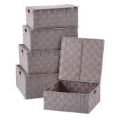 Set 5 cutii depozitare polietilena maro 28 x 28 x 12, 30 x 30 x 13, 32 x 32 x 14, 34 x 34 x 15, 36 x 36 x 16 cm