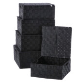 Set 5 cutii depozitare polietilena neagra 28 x 28 x 12, 30 x 30 x 13, 32 x 32 x 14, 34 x 34 x 15, 36 x 36 x 16 cm
