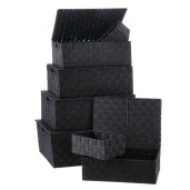 Set 7 cutii cu capac depozitare polietilena neagra 23 x 16 x 9,5, 37 x 27,5 x 12, 40 x 30 x 14, 43 x 34,5 x 15,5, 47 x 38 x 17,5,  50 x 40,5 x 19,5 cm