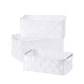 Set 3 cosuri depozitare textil alb 26 x 16 x 9 cm, 28 x 18 x 11,5 cm, 30 x 20 x 13,5 cm