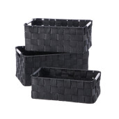 Set 3 cosuri depozitare textil negru 26 x 16 x 9 cm, 28 x 18 x 11,5 cm, 30 x 20 x 13,5 cm