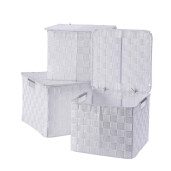 Set 3 cutii depozitare cu capac polietilena alba 25 x 25 x 20, 27 x 27 x 21, 30 x 30 x 22 cm