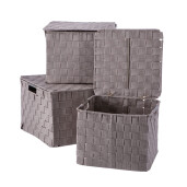 Set 3 cutii depozitare cu capac polietilena maro 25 x 25 x 20, 27 x 27 x 21, 30 x 30 x 22 cm