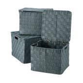 Set 3 cutii depozitare cu capac polietilena verde 25 x 25 x 20, 27 x 27 x 21, 30 x 30 x 22 cm