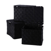 Set 3 cutii depozitare cu capac polietilena neagra 25 x 25 x 20, 27 x 27 x 21, 30 x 30 x 22 cm