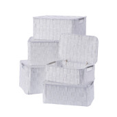 Set 5 cutii depozitare cu capac albe 28 x 18 x 11, 30 x 20 x 13, 32 x 22 x 15, 33,5 x 24 x 17, 36 x 26 x 19 cm