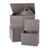 Set 4 cutii depozitare cu capac maro 23 x 17 x 19, 38 x 27,5 x 20, 40 x 29,5 x 20,5 cm