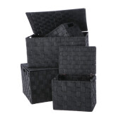 Set 4 cutii depozitare cu capac negre 23 x 17 x 19, 38 x 27,5 x 20, 40 x 29,5 x 20,5 cm