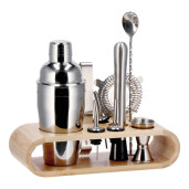 Set preparare cocktail, 9 piese, otel argintiu, bambus 750 ml