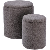 Set 2 tabureti textil gri 32 x 37, 39 x 44 cm