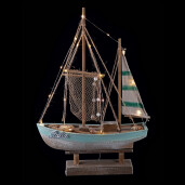 Barca decorativa cu leduri, textil lemn multicolor 36 x 11,5 x 54 cm