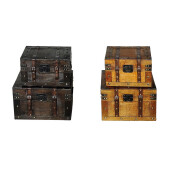 Set 4 cufere depozitare lemn piele maro 30 x 22,5 x19,5, 36 x 28 x 24 cm