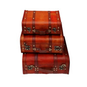 Set 3 Valize depozitare mdf piele ecologica maro roscat 28 x 18 x 10, 32 x 23 x 13, 36 x 30 x 16 cm