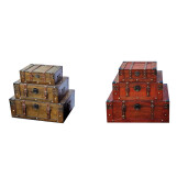 Set 6 cufere depozitare lemn piele maro  28 x 16 x 11, 40 x 23,5 x 16, 50 x 30 x 20 cm