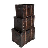 Set 3 cufere depozitare lemn piele 50 x 31 x 35, 60 x 38,5 x 42, 70 x 46 x 50,5 cm