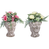 Set 2 vaze ceramica cu plante artificiale multicolore 18 x 18 x 36 cm