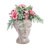 Vaza ceramica cu plante artificiale verzi roz 18 x 18 x 36 cm