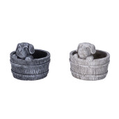 Set 2 ghivece flori ciment gri negru Catelusi 18,5 x 15 cm