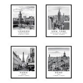 Set 4 tablouri decorative olegrafie pe hartie City 40 x 50 cm