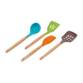 Set 4 ustensile pentru gatit lemn silicon multicolor 32 cm