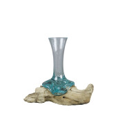 Vaza flori sticla cu suport lemn 15 x 12 x 24 cm