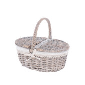 Cos depozitare lemn salcie gri textil crem 36,5 x 25 x 31 cm