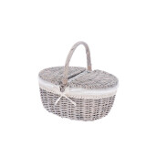 Cos depozitare lemn salcie gri textil crem 40,5 x 30 x 36 cm