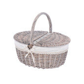 Cos depozitare lemn rachita gri textil crem 45 x 35 x 41 cm