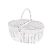 Cos depozitare lemn rachita alb textil crem 45 x 35 x 41 cm