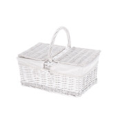 Cos depozitare lemn rachita textil alb 40 x 30 x 34 cm