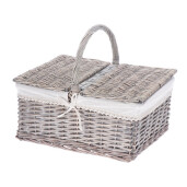 Cos depozitare lemn rachita gri textil crem 44,5 x 34,5 x 37 cm