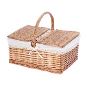 Cos depozitare lemn rachita maro textil crem 44,5 x 34,5 x 37 cm