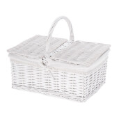 Cos depozitare lemn rachita alb textil crem 44,5 x 34,5 x 37 cm