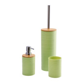 Set baie, dispenser sapun, suport periute dinti, perie toaleta, plastic verde bambus natur