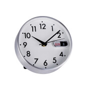 Ceas masa cu calendar aluminiu argintiu 17,5 cm