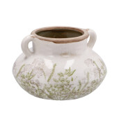 Ghiveci flori ceramica bej verde 20,5 x 13 cm