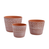 Set 3 ghivece flori teracota maro 13 x 11 cm, 16 x 13 cm, 19 x 15 cm