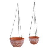 Set 2 ghivece flori, suspendabile teracota maro  17 x 10 cm, 22 x 11,5 cm