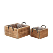 Set 2 ghivece flori lemn maro 17 x 17 x 11, 25 x 25 x 13 cm