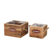 Set 2 ghivece flori lemn maro 20 x 20 x 16,  25 x 25 x 17,5 cm