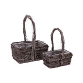 Set 2 ghivece flori lemn salcie maro 24,5 x 16 x 35, 31 x 24 x 37,5 cm