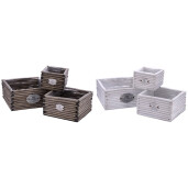 Set 6 ghivece flori lemn salcie alb maro 16 x 16 x  12. 24 x 24 x 13,5, 29 x 29 x 14,5 cm
