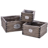 Set 3 ghivece flori lemn salcie maro 16 x 16 x 12 cm, 24 x 24 x 13,5 cm, 29 x 29 x 14,5 cm