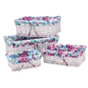 Set 4 cosuri depozitare lemn salcie, textil multicolor 26 x 18 x 9 cm, 32 x 21 x 12 cm, 39 x 26 x 15 cm, 36 x 31 x 17 cm