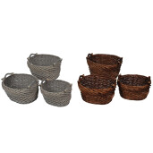 Set 6 cosuri depozitare lemn salcie 34 x 24 x 19, 40 x 31 x 21, 46 x 36 x 23 cm